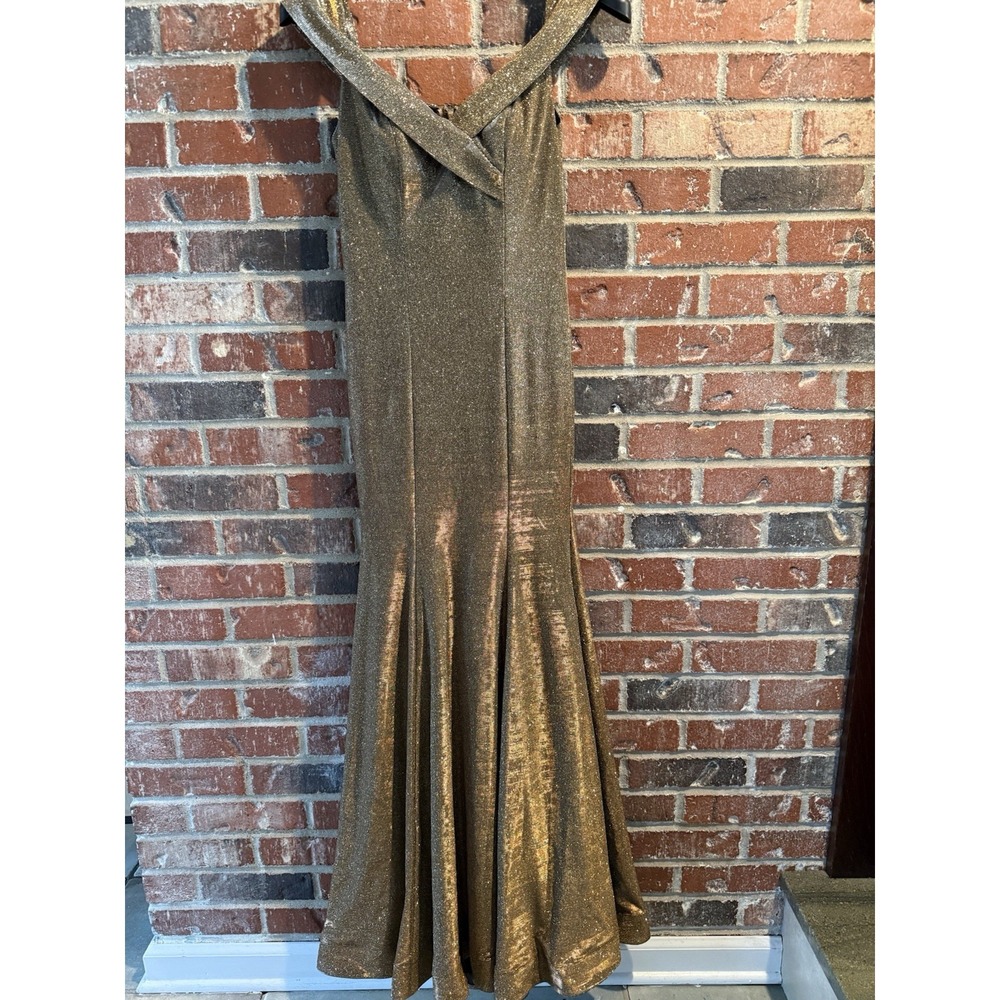 Cindy Collection USA Gold Mermaid Long Dress Formal Gown‎  Small